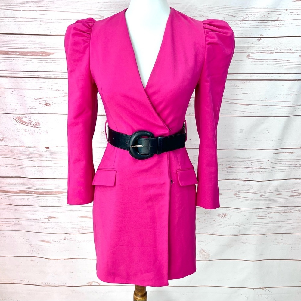 Zara Bloggers Favorite Fuchsia Hot Pink Puff Sleeve Blazer Dress